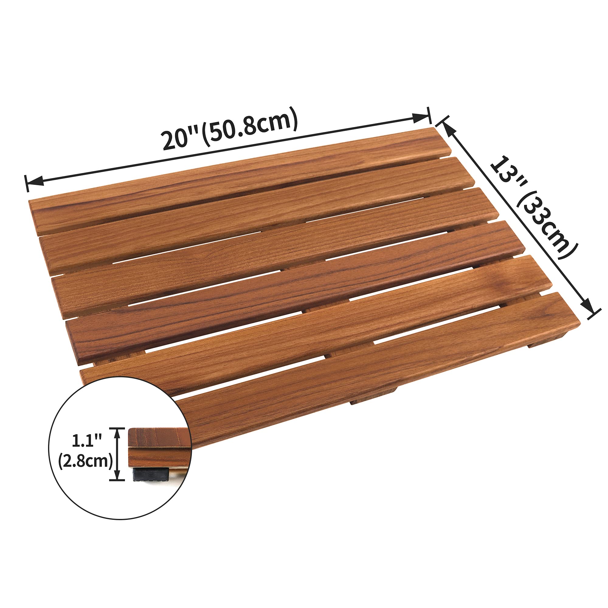 VaeFae Teak Shower Mat, Non-Slip Bath Mat, Luxury Spa Mat, Wooden Mat for Bathtub, 50.8 x 33 cm