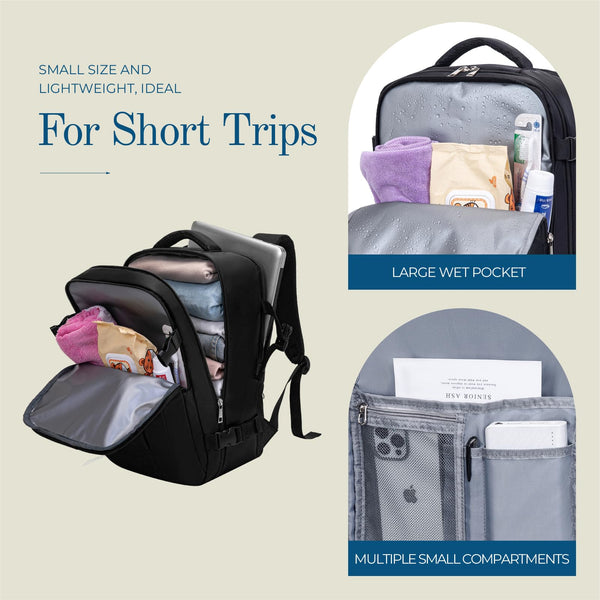 Cabin Bag 45x36x20 for New Easyjet, Underseat Cabin Luggage Bags Carry on Travel Backpack Cabin Size for Airplanes, 30L Hand Luggage Suitcase Water Resistant Laptop Backpacks Black