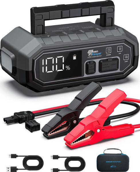 Jump Starter Power Pack Car Battery Starter 2000A 12V for 7.0L Gas & 6.5L Diesel with 12V/6A Output Extension Port, Portable Car Battery Booster 16000mAh Power Bank, High-Efficiency for All Weather