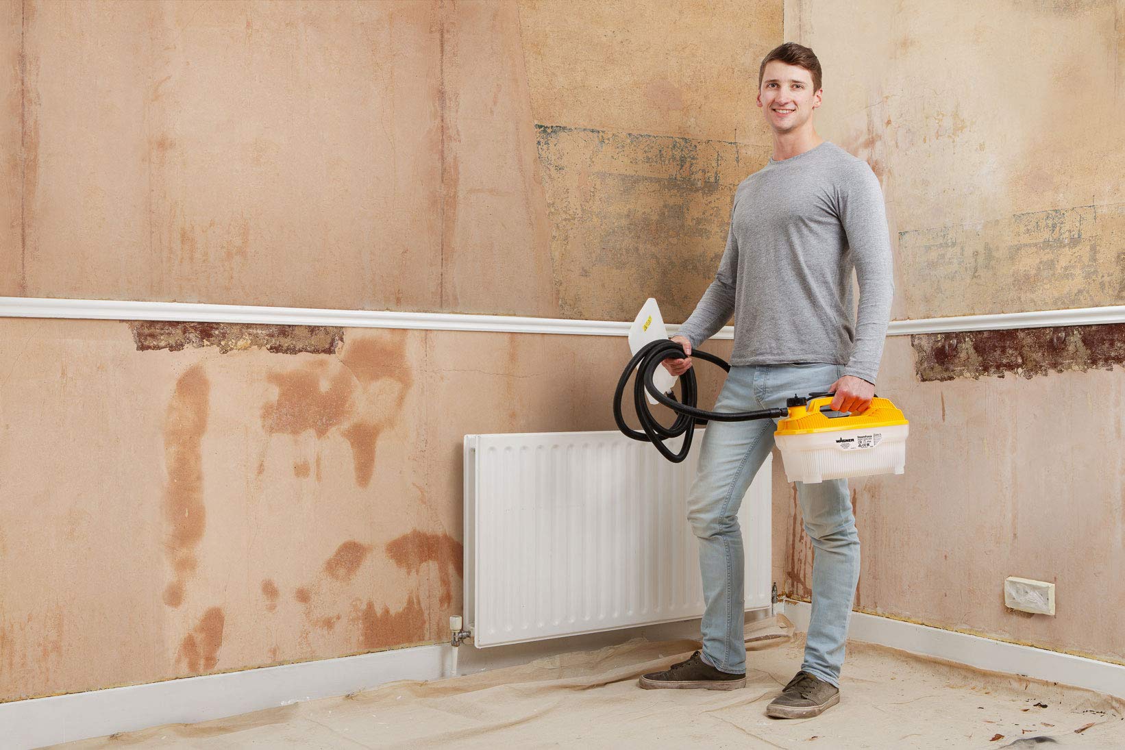 WAGNER Steam Wallpaper Stripper SteamForce Plus, 4 l Capacity, Steaming time max. 70 min, 3.7 m Hose incl. Scraper and Small steam Plate, 2.000 W, 230 V