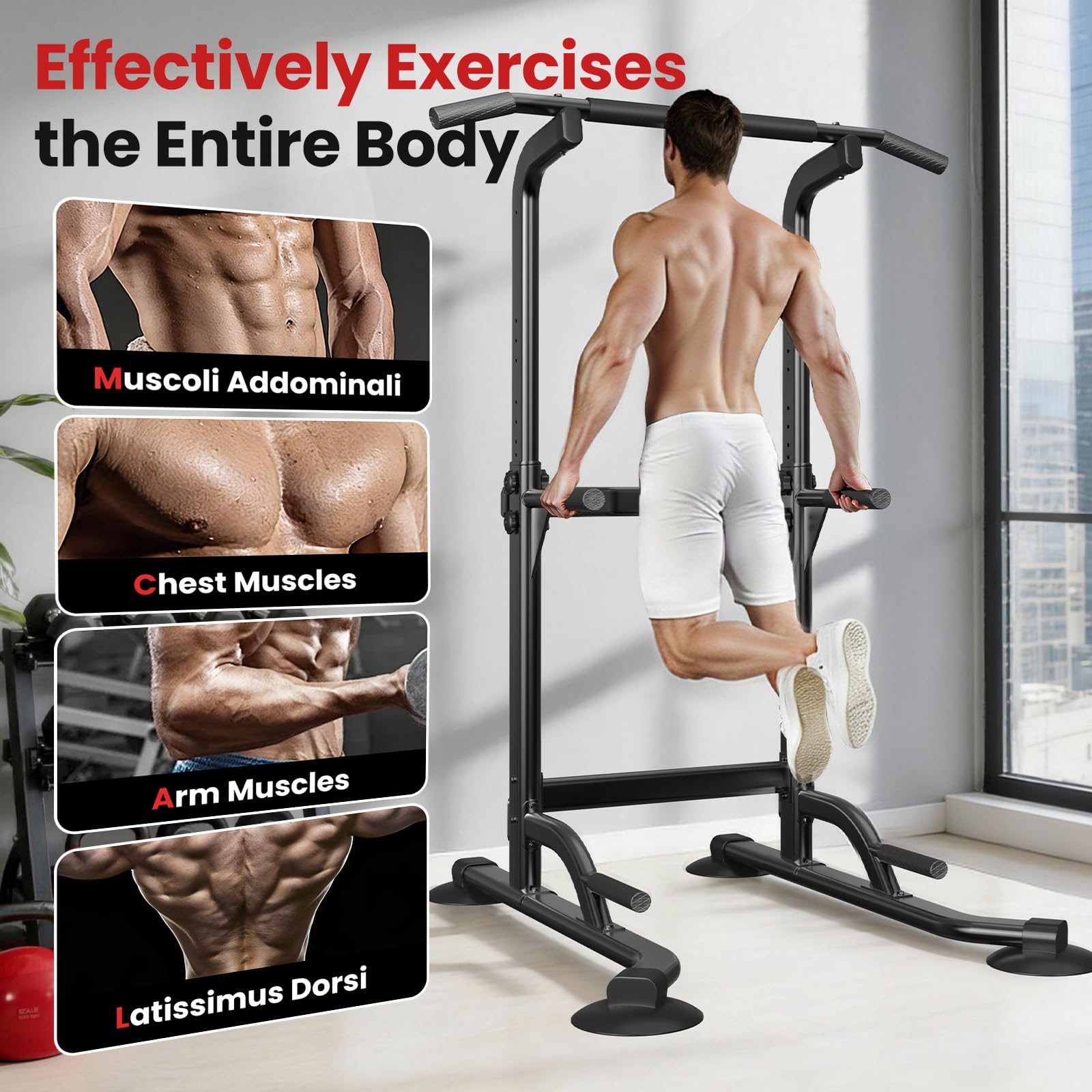 Dskeuzeew Power Tower Dip Station Pull Up Bar, Adjustable Height Multi-Function Power Tower, Push Up Workout Abdominal Exercise for Home Gym Strength Training Fitness Workout Equipment