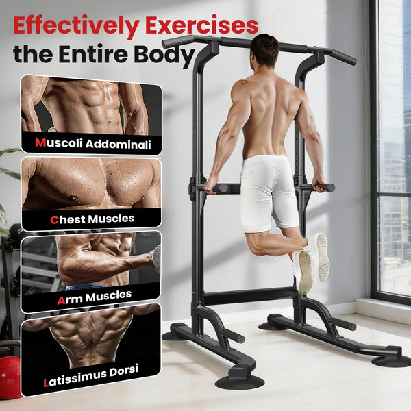 Dskeuzeew Power Tower Dip Station Pull Up Bar, Adjustable Height Multi-Function Power Tower, Push Up Workout Abdominal Exercise for Home Gym Strength Training Fitness Workout Equipment