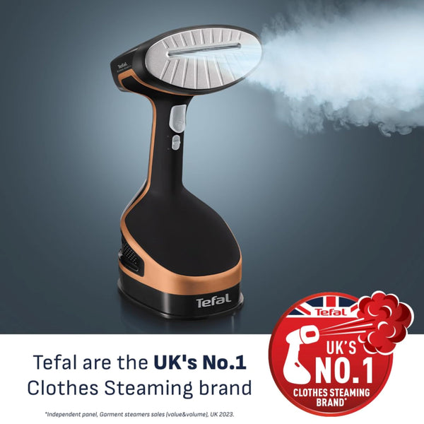 Tefal Access Steam+ Handheld Clothes Steamer, 1600W, 26 g/min Steam, No Ironing Board Needed, 2 Steam Levels, Sanitising Steam, Black & Rose Gold, DT8103
