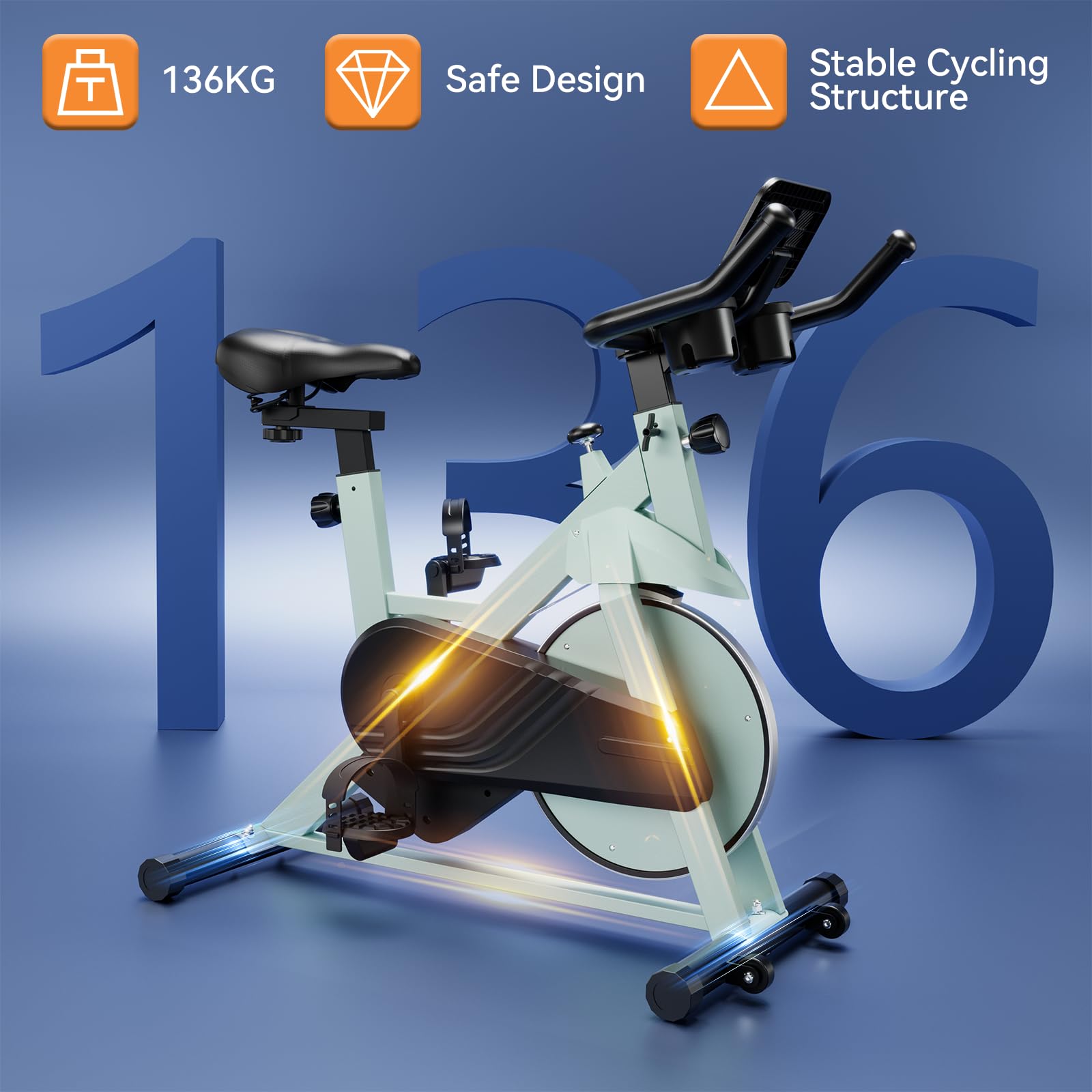 Lacuffy Exercise Bike Indoor Cycling Bike 136 kg Weight Capacity Magnetic Stationary Bike Fitness Spin Bike with LCD Display and APP for Home