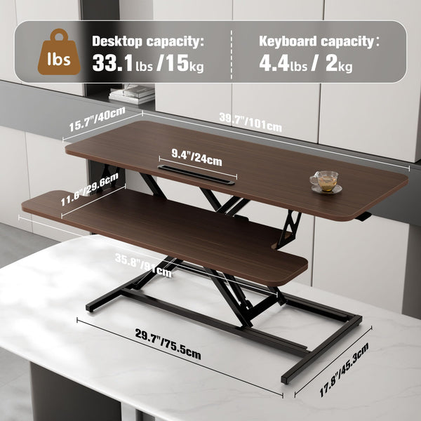 ERGOMAKER Height Adjustable Standing Desk Converter - 101cm (40 Inch) Wide Platform Tabletop Workstation - Quick Sit to Stand Desk Riser for Dual Monitors White