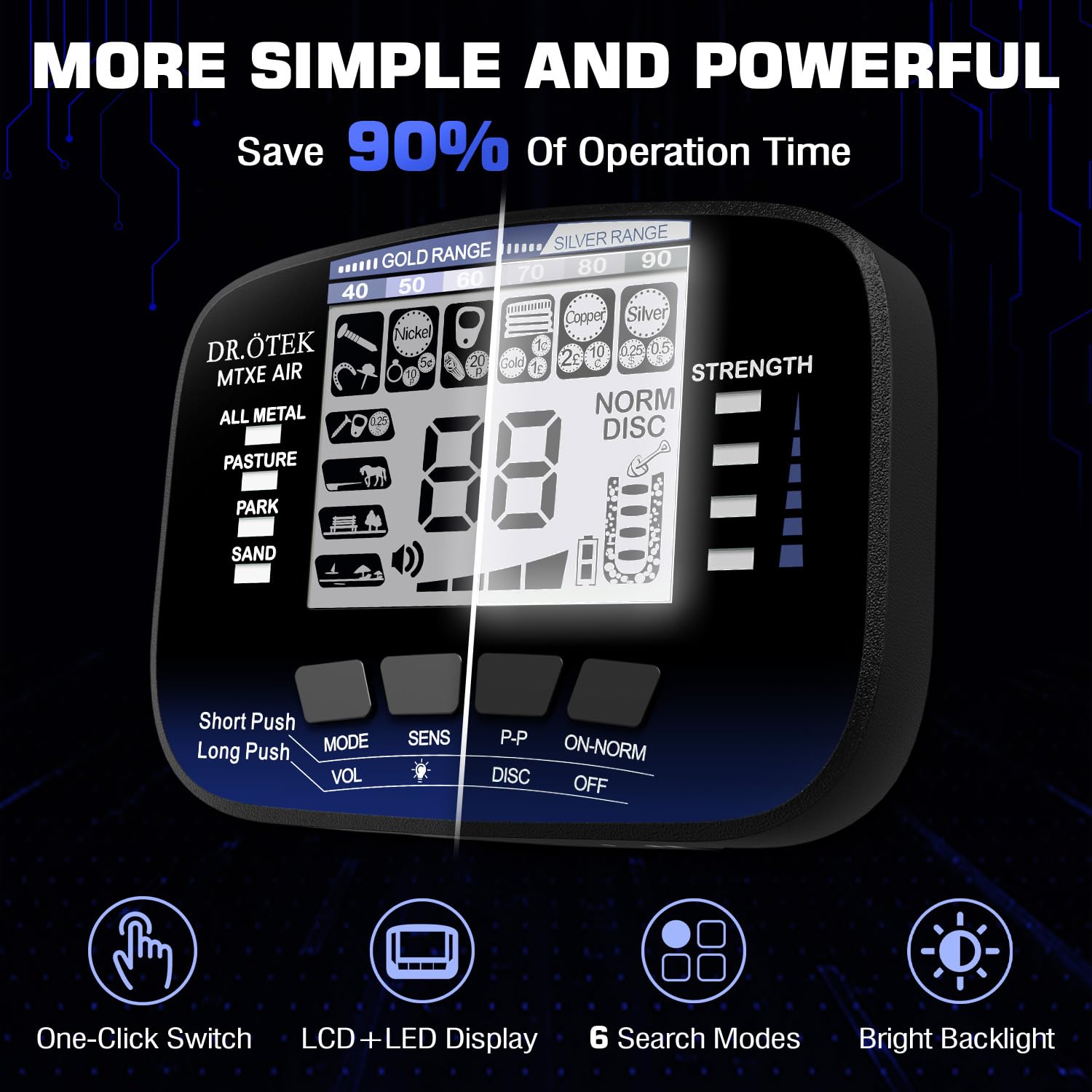 DR.ÖTEK Metal Detector for Adults & Kids, Upgraded Waterproof Gold Detector with Pinpoint & Terrain Modes, One-Click Quick Matching, 6 Modes, Higher Accuracy, Lightweight & Easy to Use