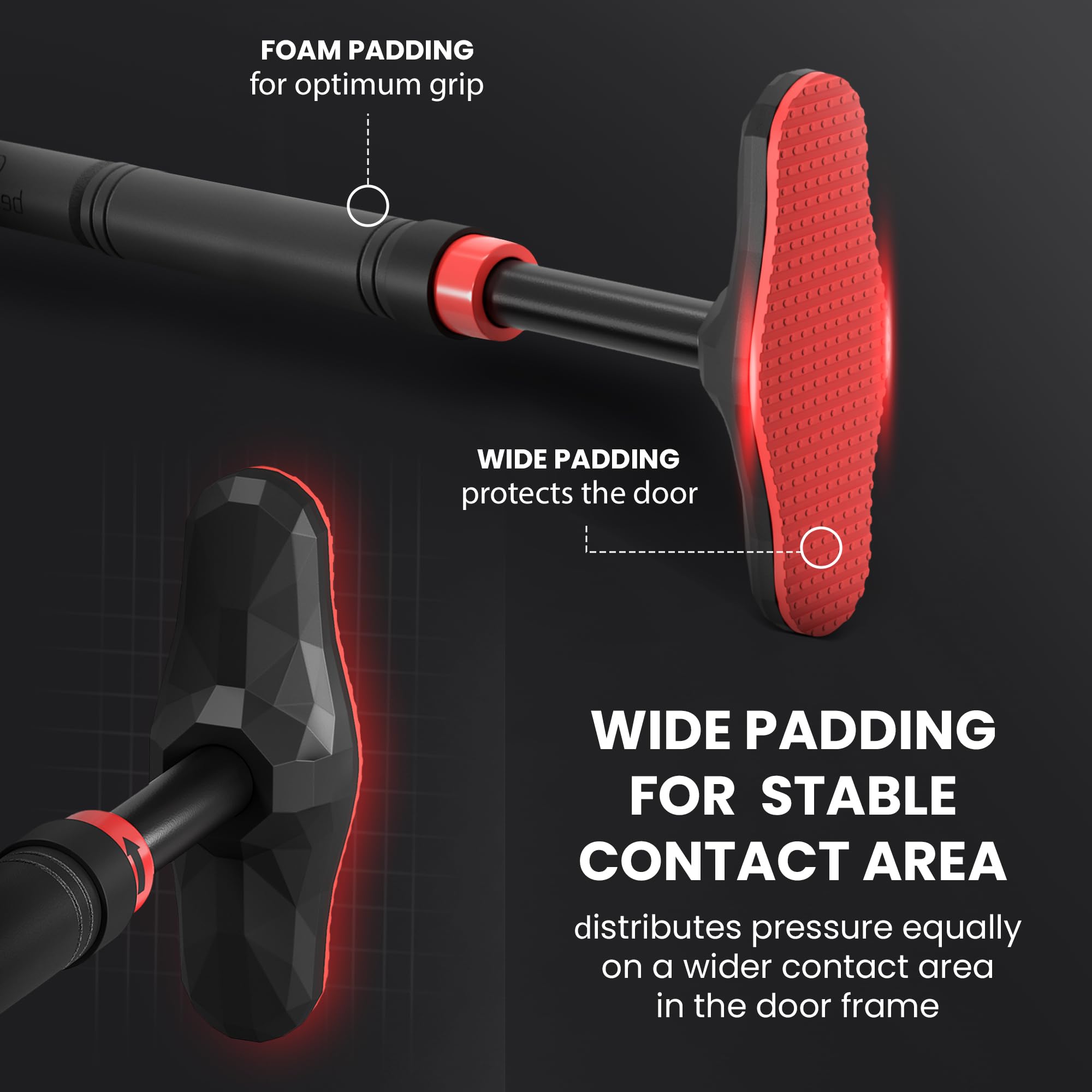 Pull Up Bar Door Frame NO Screws + Exercise E-Book | Professional Chin Up with Padded Handles | Extra Wide Dip Workout Bars for Hanging in Doorway at