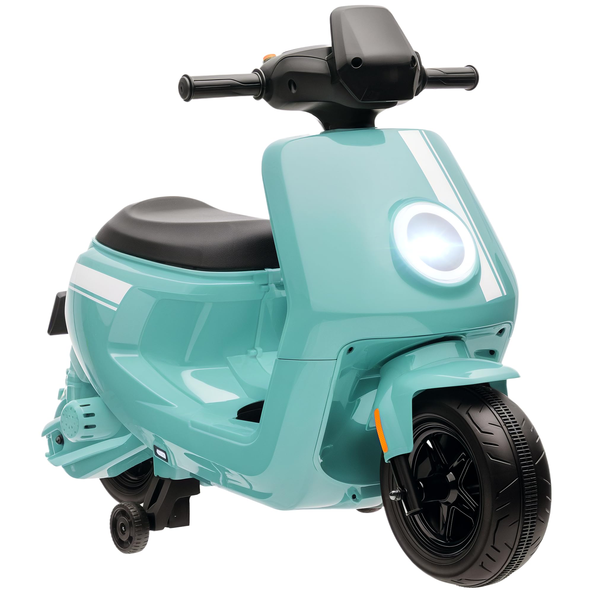 AIYAPLAY 6V Kids Electric Motorbike, Ride on Motorbike with Headlight, Music, Forward Reverse, Training Wheels, for Ages 18-36 Months, Green