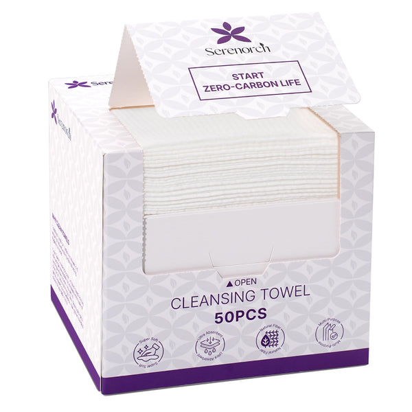 Serenorch Disposable Biodegradable Face Towels, 10"?12" Extra Large, Ultra Thick Disposable Face Cloths for Sensitive Skin, Extra Soft Makeup Remover
