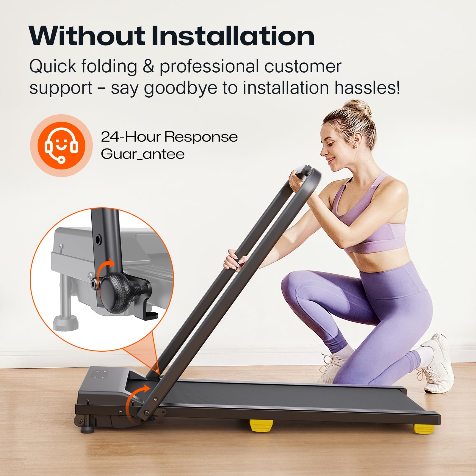 Folding Treadmill with 9% Incline, Walking Pad Foldable with Safety Handle Bar, One-Touch HIIT Mode, Walking, Jogging or Running for Home Office, No Assembly Required, Remote Control & LED Display