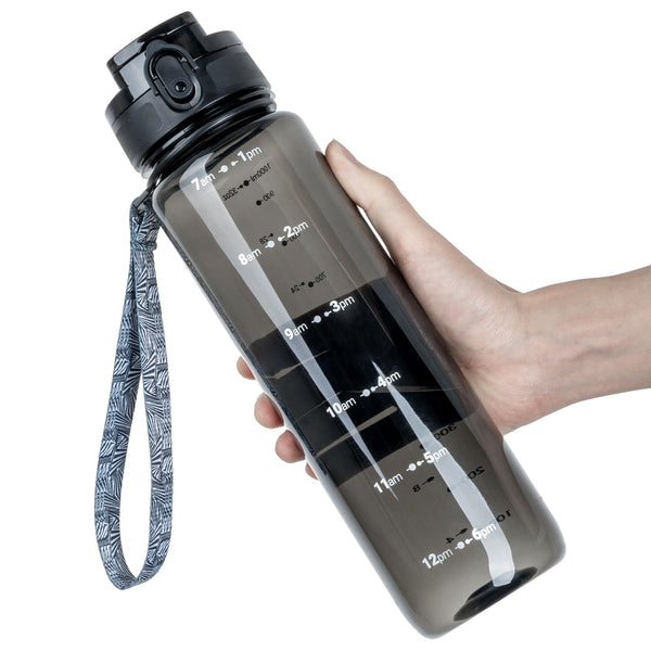 OLDLEY 1L/32oz Sports Water Bottle, 1000ml Motivational Drinks Bottle with Time Markings Leak Proof Drink & Lock Cover & No Straw, BPA Free for Adults Women Men Gym School Cycling Running Hiking