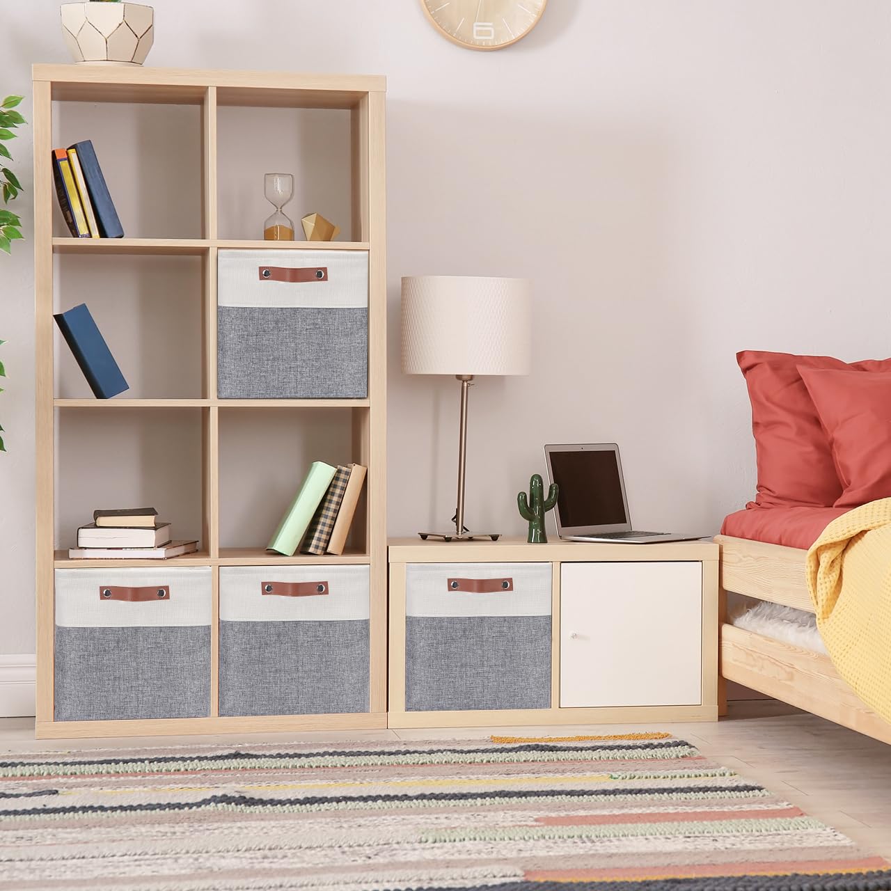 Mangata Thickened Kallax Storage Boxes, Set of 4 Fabric Storage Cubes with Handles(33x38x33cm, Grey White)