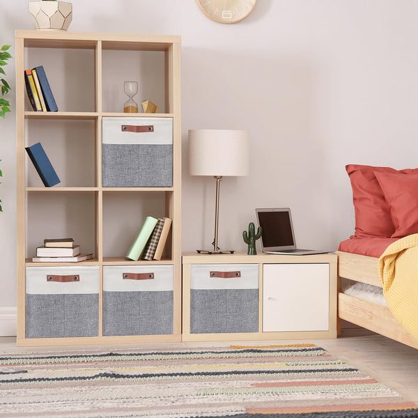 Mangata Thickened Kallax Storage Boxes, Set of 4 Fabric Storage Cubes with Handles(33x38x33cm, Grey White)