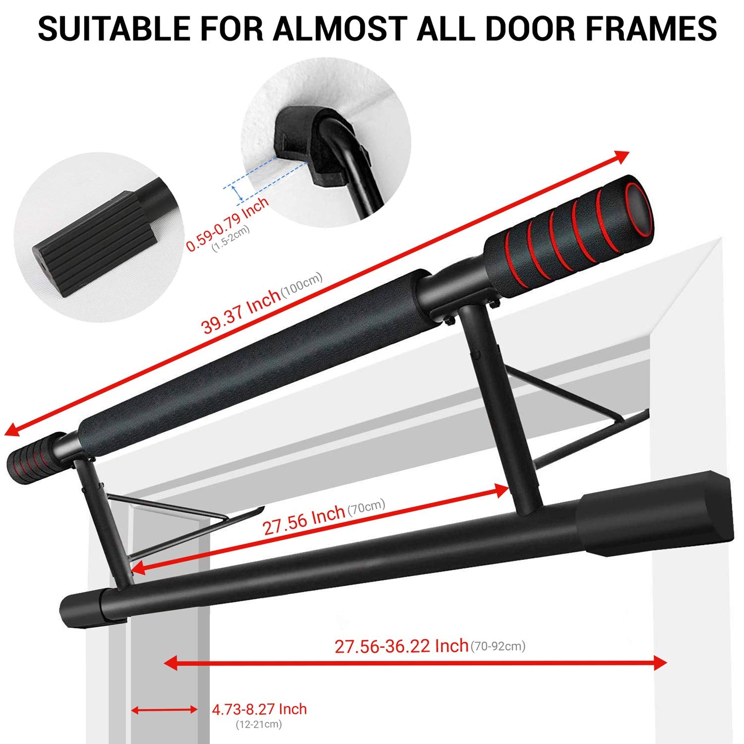 ROMIX Pull Up Bar Doorway, Adjustable Length 72-97cm No Screw Chin Up Bar Door Frame Width Locking, Multifunctional Body Fitness Training Equipment with Exercise eBook for Body Workout Home
