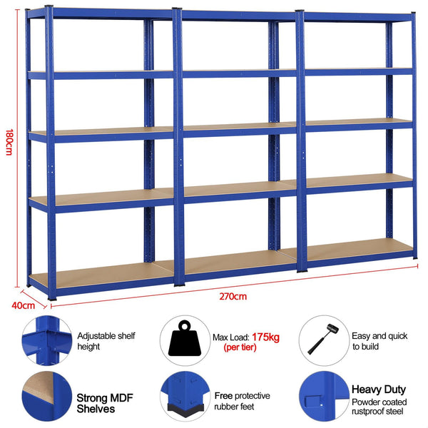 Yaheetech Garage Shelving Units - 5 Tier Heavy Duty Rack for Storage Metal Utility Shelves,180cm x 90cm x 40cm,175KG Per Shelf,Blue