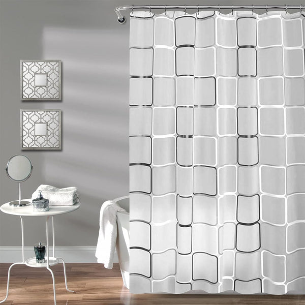 Startseite Shower Curtain - Black White Lattice Plastic Shower Curtains for Bathroom with 12 Hooks, 180 x 200 cm