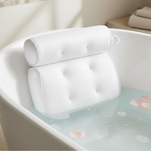 Luxury Bath Pillow for Tub ? Soft 3D Mesh Spa Cushion with 6 Strong Non-Slip Suction Cups ? Ergonomic Neck, Shoulder & Back Support ? Quick Dry, Fits