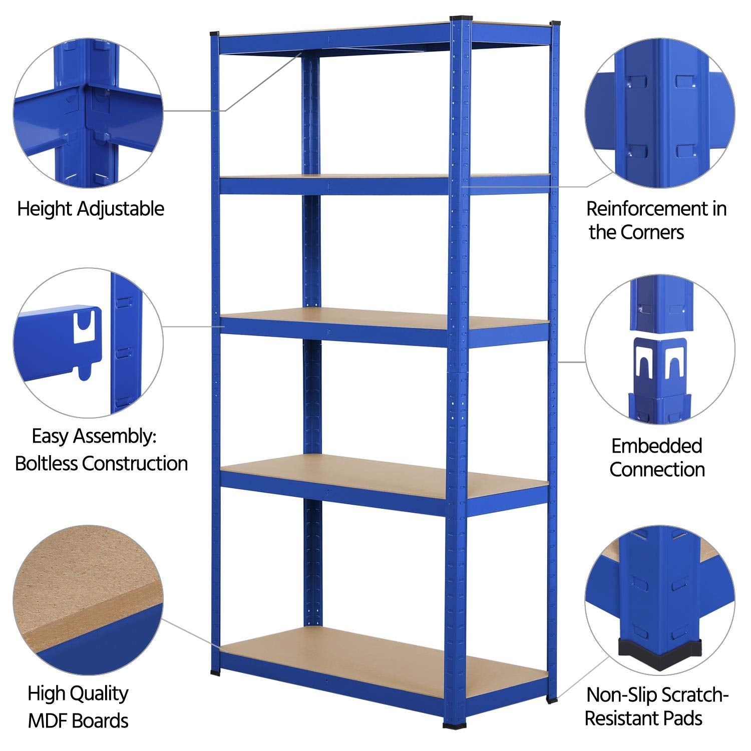 Yaheetech Garage Shelving Units - 5 Tier Heavy Duty Rack for Storage Metal Utility Shelves,180cm x 90cm x 40cm,175KG Per Shelf,Blue