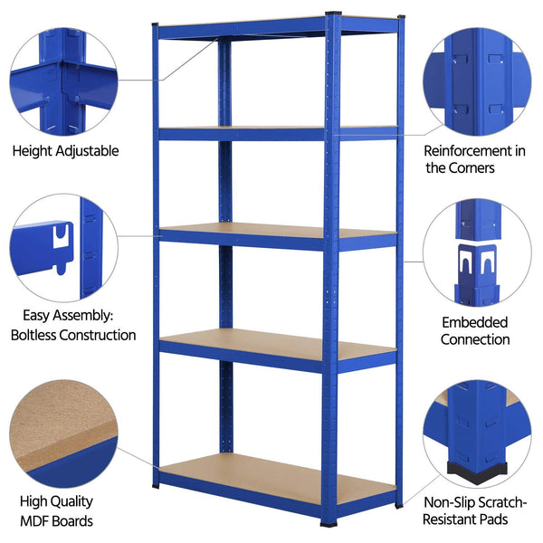 Yaheetech Garage Shelving Units - 5 Tier Heavy Duty Rack for Storage Metal Utility Shelves,180cm x 90cm x 40cm,175KG Per Shelf,Blue