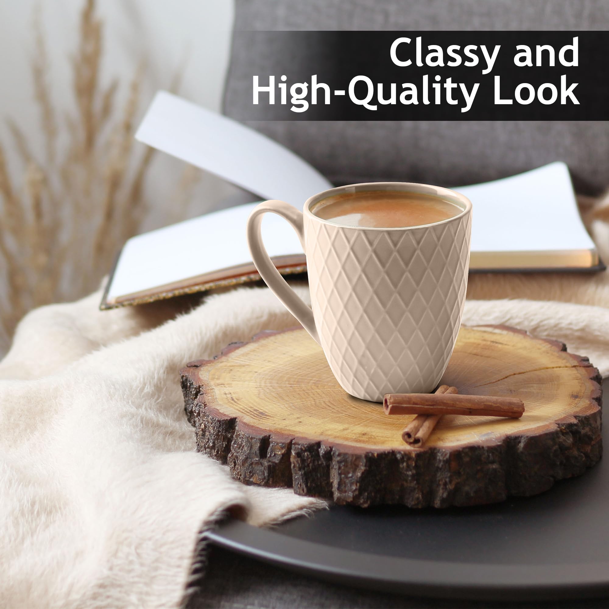 MIAMIO  6 x 400 ml  Coffee Mug Set/Mug - Modern Ceramic Mug Matt - Coffee Mug Large - Palmanova Collection (Beige)