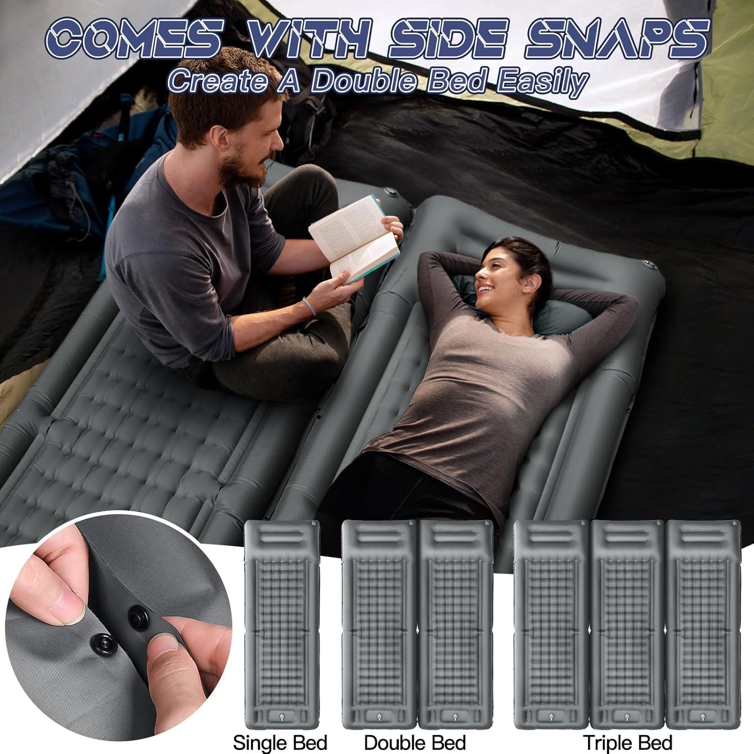 NHOWIN Self Inflating Camping Mat, 12CM Thicken Ultralight Sleeping Mat with Built-in Pump, Portable Camping Mattress Bed with Pillow, Waterproof Folding Sleeping Pad for Hiking, Backpacking