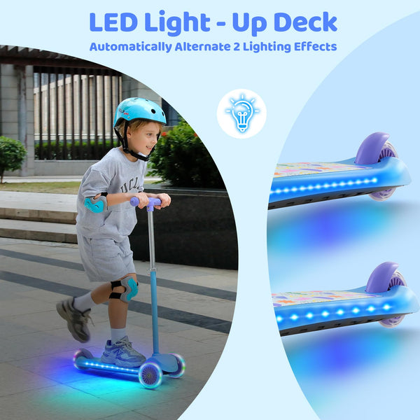 TONBUX 3 Wheel Tri Scooter, Easy Folding System, Height Adjustable Handlebars, Tilt To Turn Steering, Kids Aged 3+ Years (Blue)