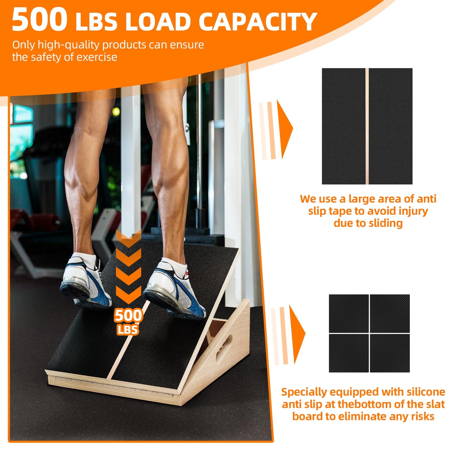 Professional Wooden Slant Board - Adjustable Incline Board and Calf Stretcher Extra Side-Handle Design for Portability 5 Position Adjustable Design