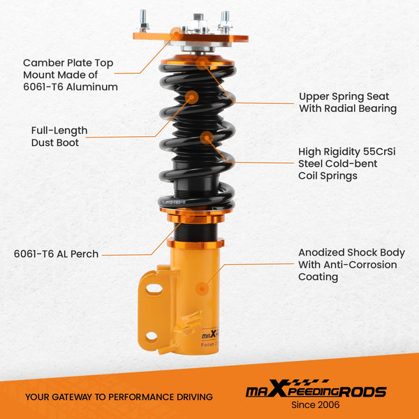 maXpeedingrods Coilovers for Toyota Corolla E90 E100 E110 AE92 AE101 AE111 1988-1999, Spring Shock Absorber Suspension Kit Strut, Adjustable Height Amortiguador Lowering Kits Gold