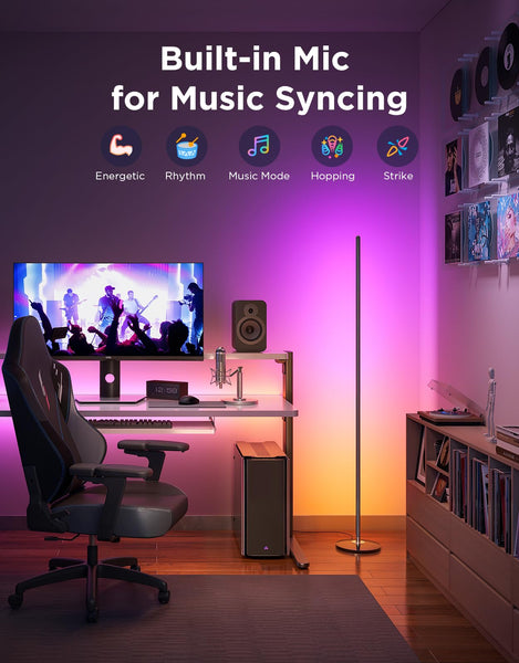 Govee LED Floor Lamp, RGBIC Modern Corner Lamp, Smart Standing Lamp with 61 Scene Modes,Music Sync, Black Corner Floor Lamp for Living Room, Bedroom