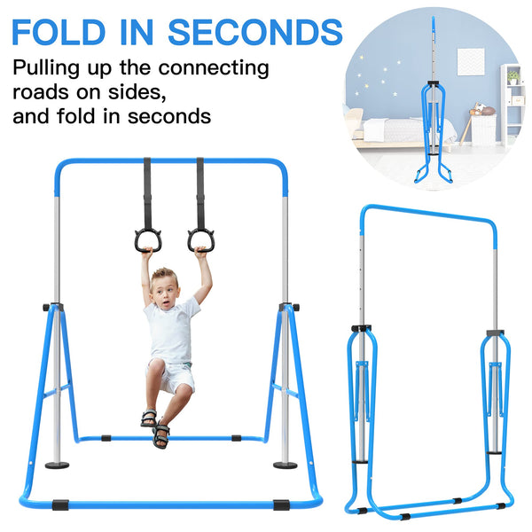 EVERYMILE Gymnastics Bars, Junior Training Kip Bar Gymnastics Equipment for Home,Adjustable Height Folding Horizontal Bar with Gymnastic Rings for Kid