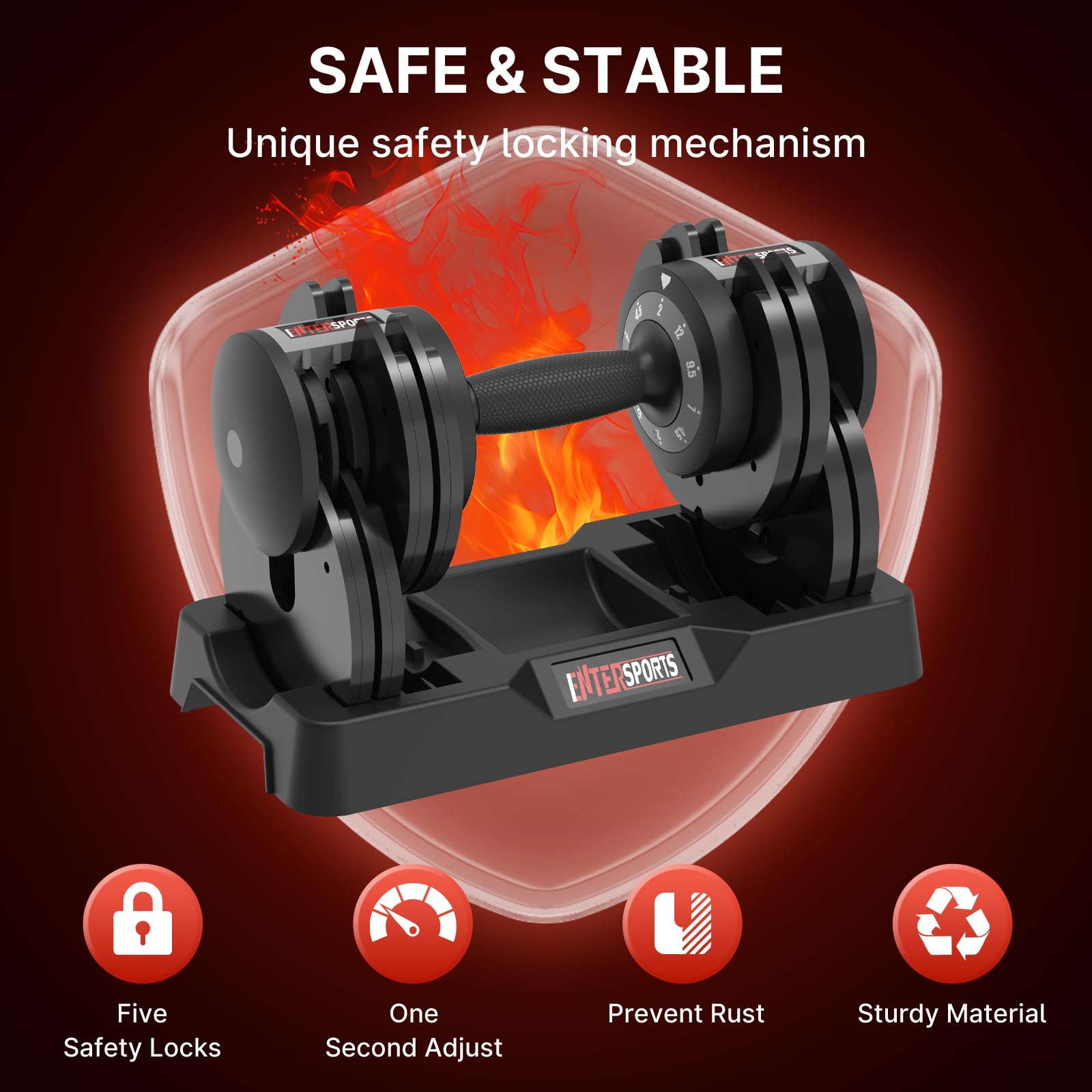 EnterSports 12kg/18KG/27KG Adjustable Dumbbells,Dumbbell Set for Saving Place, Dumbbell Weights with Non-Slip Handle, Home Gym Strength Training Equipment for Full Bodybuilding