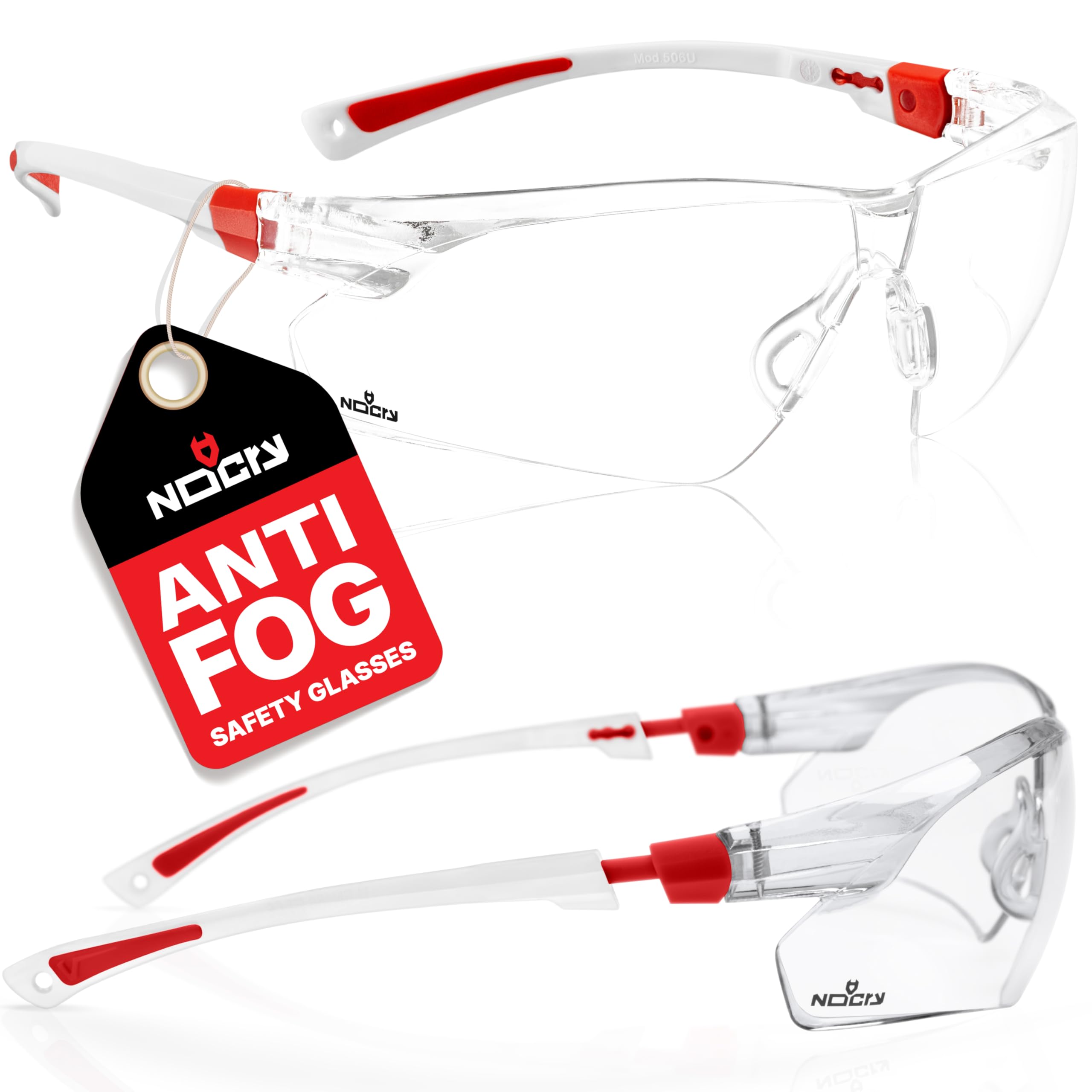 NoCry Clear Safety Glasses for Work with Anti Fog Scratch Resistant Wrap-Around Lenses and Non-Slip Grips, UV Protection. Adjustable Eye Protection Cycling and Squash Glasses with Black & Green Frames