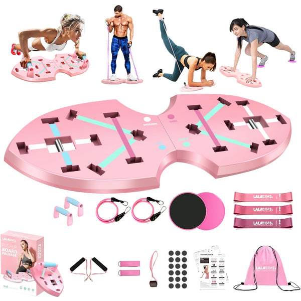 LALAHIGH Home Gym Equipment, Upgraded Push Up Board, 32 in 1 Home Workout Set with Foldable Push Up Bar, Resistance Bands, Core Sliders for Body