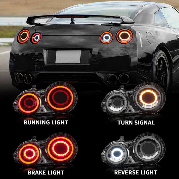 Archaic LED Rear Lights Compatible with Nissan GT-R GTR R35 2009-2023, with Animation DRL,Pair