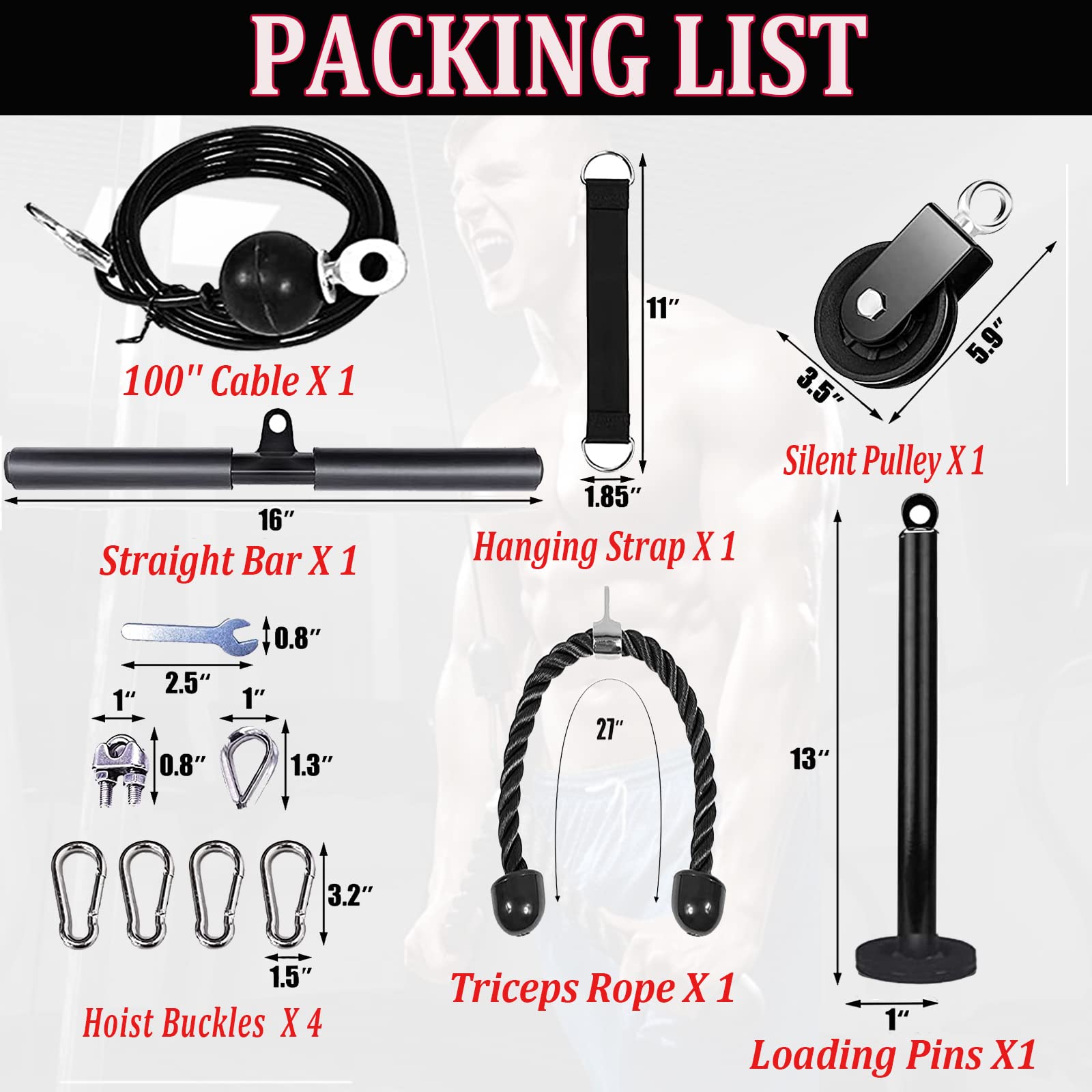 Taeku LAT Pulley System for Home Gym ? Strength Training Fitness Equipment Cable Machine for Triceps, Biceps, Back & Shoulder Workouts (100" Cable)