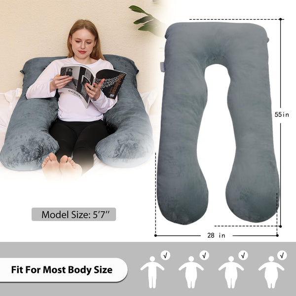 Chilling Home Pregnancy Pillows for Sleeping,U Shaped Maternity Pillow Pillow,55 inch Full Body Pillow Long Pillows for Sleeping, Maternity&Body Pillows for adults with Cover Velvet,Light Black