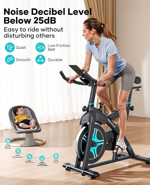 2025 Toputure Exercise Bike with APP, 0-100% Magnetic Resistance Spin Bike, 15kg Flywheel, Shock Absorption, LCD Display, Ultra-quiet Stationary Indoor Exercise Bikes for Home Gym Training