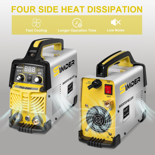 SSIMDER Tig Welder TIG-200 220V TIG MMA 2 in 1 Welding Machine Stick Arc Welding DC IGBT Inverter Welder Machine for Metal Fabrication/Automotive/DIY/Workshops,Best for Beginner