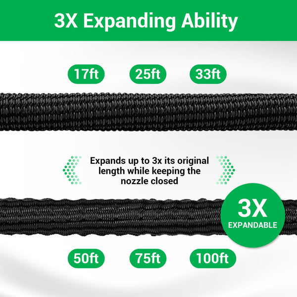TheFitLife Expandable Garden Hose Pipe - Triple Core Latex and Solid Metal Fittings 8 Pattern Spray Nozzle EU Standard Expanding Kink Free Easy