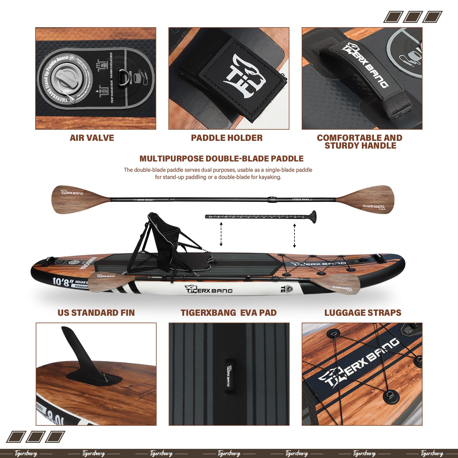 TIGERXBANG Paddle Board, 10.8' Stand Up Paddleboarding with Premium Complete Inflatable SUP Accessories, Extra Wide Paddleboards for Adults & Kids-Pandora Collection
