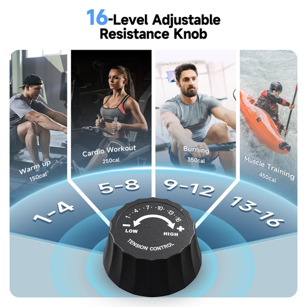 YPOO Rowing Machines for Home Gym, Foldable Magnetic Rower with 16-Level Silent Resistance, Compact Folding Design 350 LB Capacity, Full-Body Workout Machine for Cardio & Strength, APP Connected