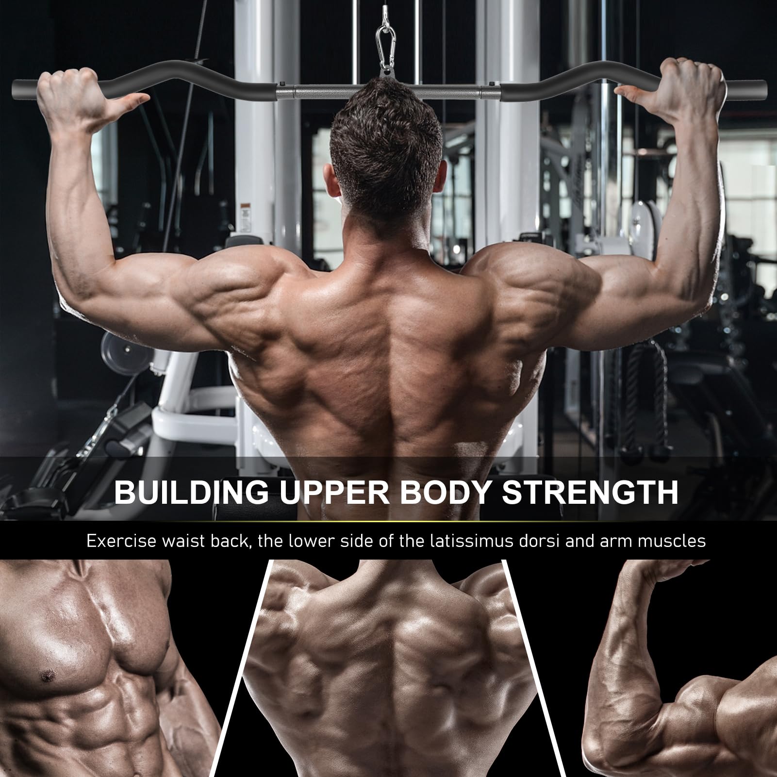 Lyndwin Fitness LAT Pulldown Bar - Gym Cable Machine Attachment, Curl & Tricep Press Down Bar for Back Arm Muscle Building & Strength Workout (120cm