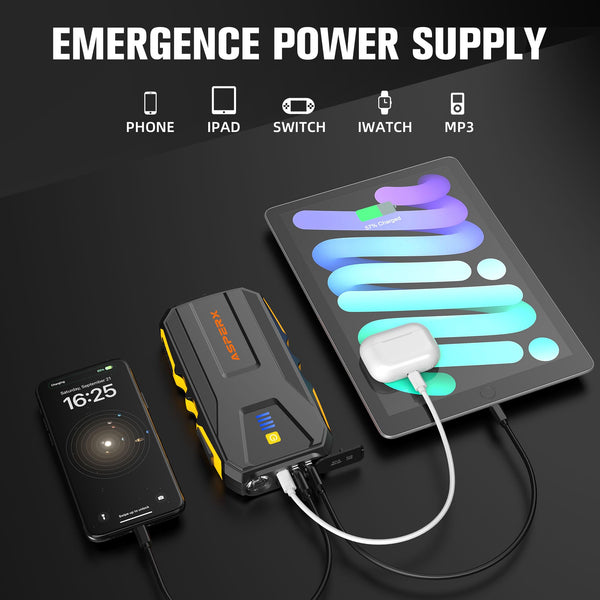 ASPERX Jump Starter Power Pack(Up to 10L Gas/8L Diesel), 3000A Car Battery Booster Jump Starter with LED Flashlight, Jump Leads and LCD Display, Jump Pack for 12V Vehicles, Pickup, SUV, Motorcycle