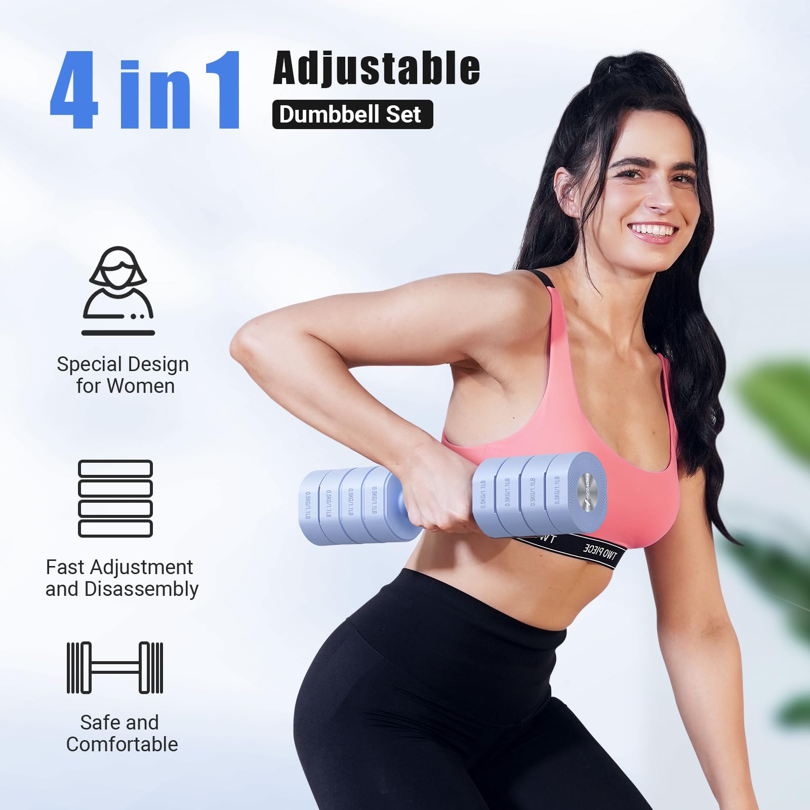 MERACH Adjustable Dumbbell Set of 2, 4 in 1 Hand Weights for Men/Women at Home, Free Weights 1-4 kg Adjustable Gym Dumbbells, Weight Set for Strength
