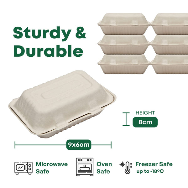 DISPOSABLE GREEN  Bagasse Clamshell Food Containers, Disposable Food Containers, Takeaway Boxes for Hot, Cold, Wet, & Oily Food, Unbleached Meal Prep