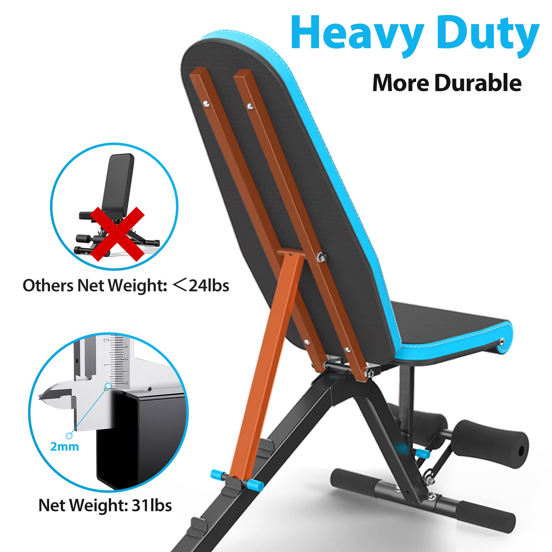 JX FITNESS Adjustable Weight Bench Incline Decline Flat Workout Bench 90 Degree Upright Home Training Sit up Gym Bench