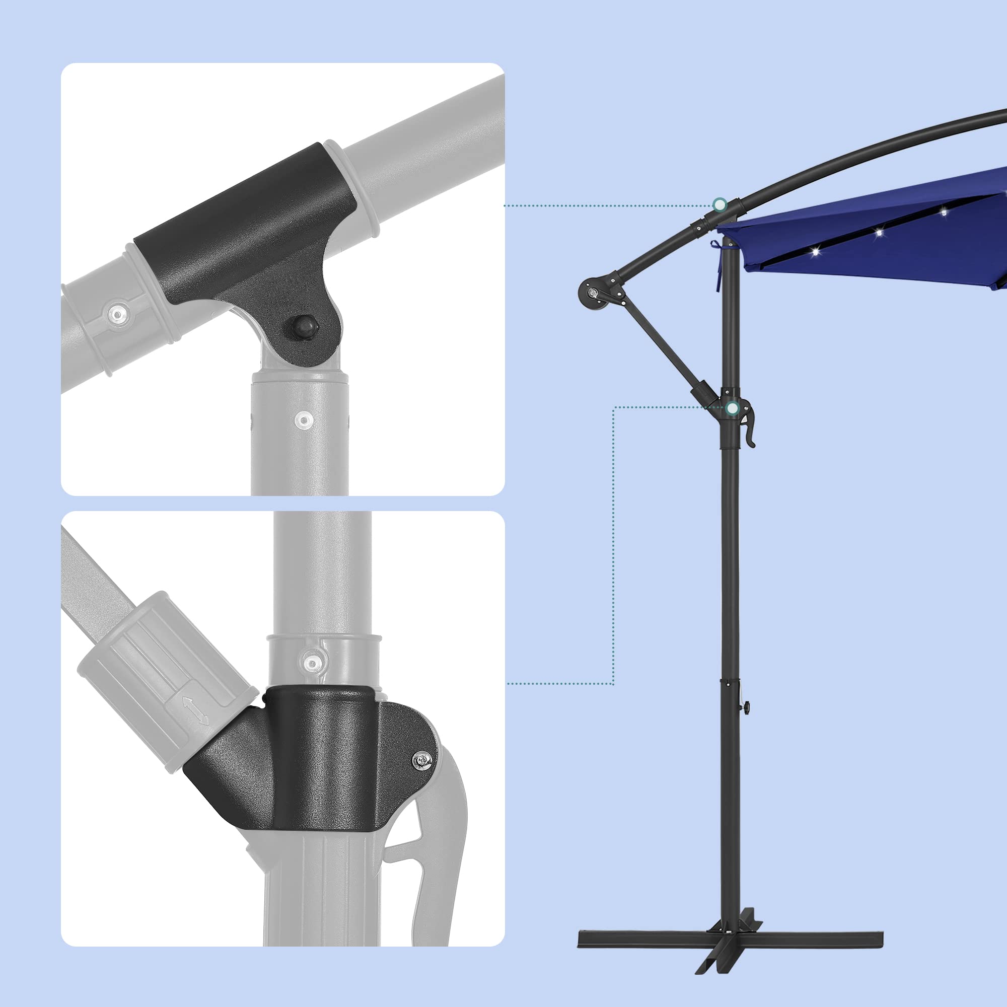 SONGMICS Cantilever Garden Parasol with Solar-Powered LED Lights, 3 m Banana Patio Umbrella with Base, Crank for Opening Closing, Sunshade with Protection UPF 50+, Beige GPU118M01