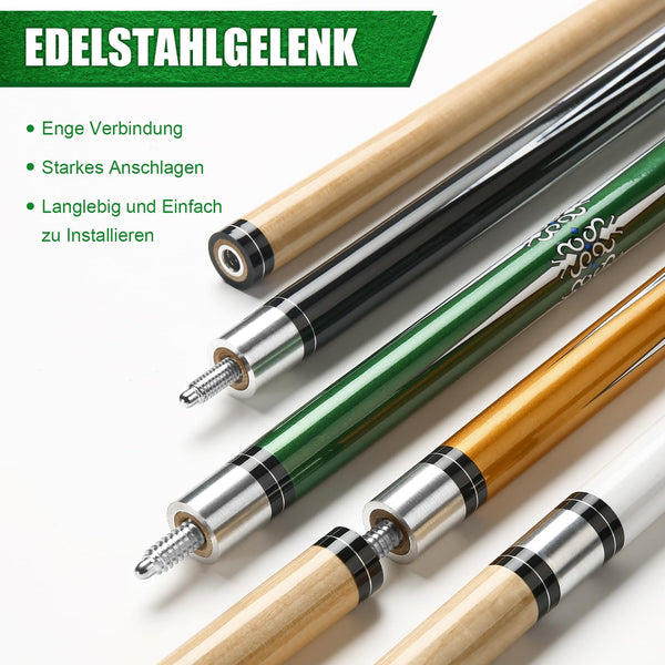 ASMPCUE Pool Cue, 58 Inch Billiard Cue Set of 4pcs 19 oz Hardwood Pool Cue 13 mm Tips for Professional Billiard Players, 1/2 Cue Sticks for Billiard