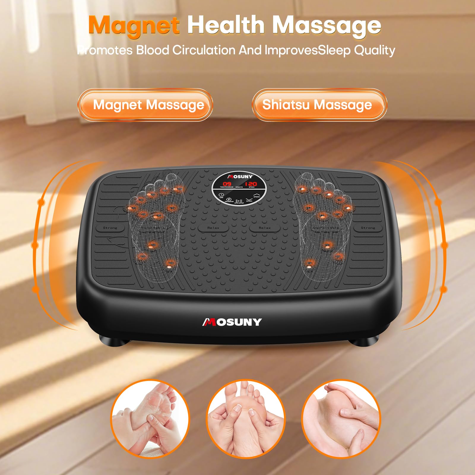 Vibration Plate, MOSUNY Vibration Plate Exercise Machine For Lymphatic Drainage, 2025 Upgraded Double Motors Vibration Plate for Weight Loss, 450 LBS Capacity Vibration Plate For Whole Body Workout