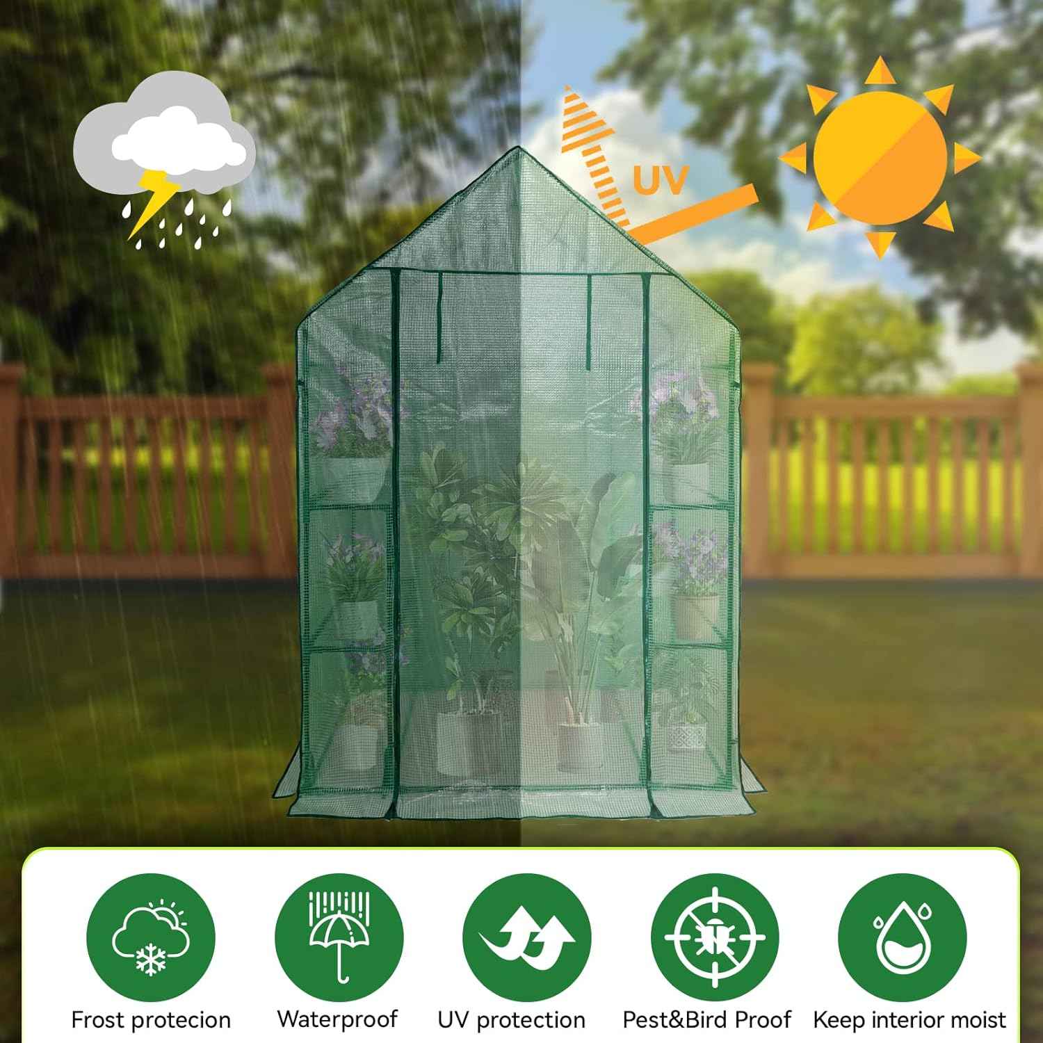 Walk In Greenhouse with Shelves 3-Tier PE Cover 143x73x195cm Grandhom